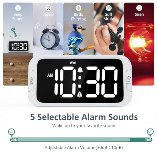 Image of Odokee Digital Dual Alarm Clock for Bedroom, Easy to Set, 0-100% Dimmer, USB Charger, 5 Sound Adjustable Volume, Weekday /Weekend Mode, Snooze, 12 /24Hr, Battery Backup, Compact Clock for Bedside(White) | Easy to Set Alarm Clock with Weekday /Weekend Mode - Loud Alarm for Heavy Sleepers with 5 Sounds Adjustable Volume - White