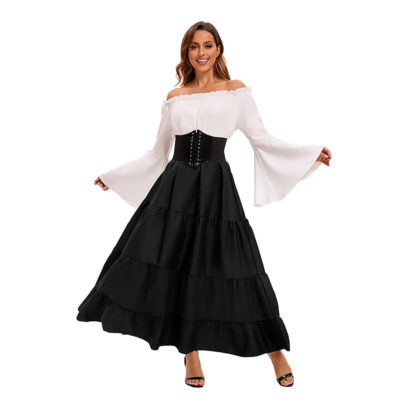 Damska sukienka z odkrytymi ramionami, renesansowa, średniowieczna sukienka, kostium wiktoriańskiej królowej, gotycki, retro, sukienka maxi, karnawał, Halloween, imprezę, kostium
