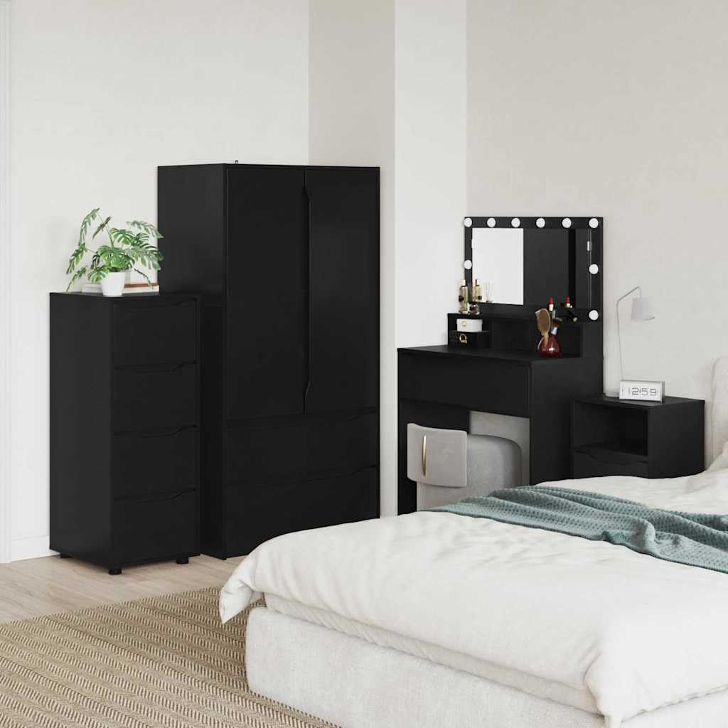 Aufbewahrungsschrank Schwarz 40 x 48 x 105 cm, Beistellschrank aus Holzwerkstoff mit 4 Schubladen, schlanker Schubladenschrank für Wohnzimmer und Schlafzimmer
