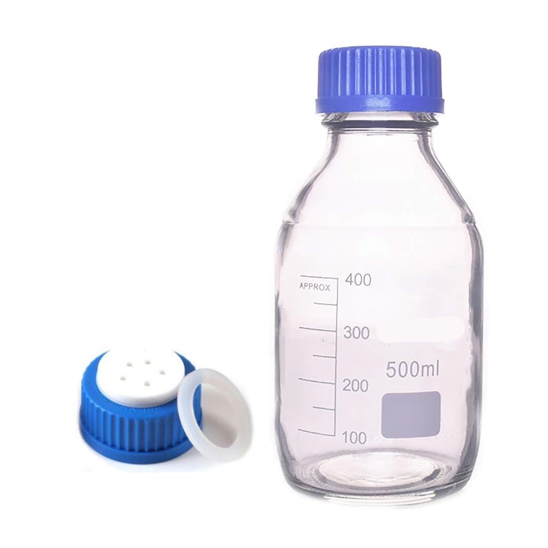 Botella de almacenamiento de medios redonda de 100ml-1000ml con tapa de fase móvil GL45 de 5 orificios, botella de reactivo de vidrio de soda resistente(100ml)