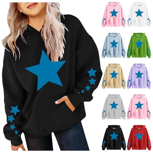 Itsame cute tops for girls Oversized Hoodies For Boys And Girls Unisex Toddler Star Print Pullover Tops Casual Fleece Hooded Sweatshirt 4-13T boys' fashion hoodies & sweatshirts 13 Years Black