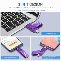 BorlterClamp 256 GB 3-in-1 USB-Stick für Android Handys, OTG 3.0 Flash-Laufwerk Mit 3 Anschlüssen (Typ-C/MicroUSB/USB-A) für Samsung Galaxy, Laptops und Mehr (Violett) – Ansicht 5