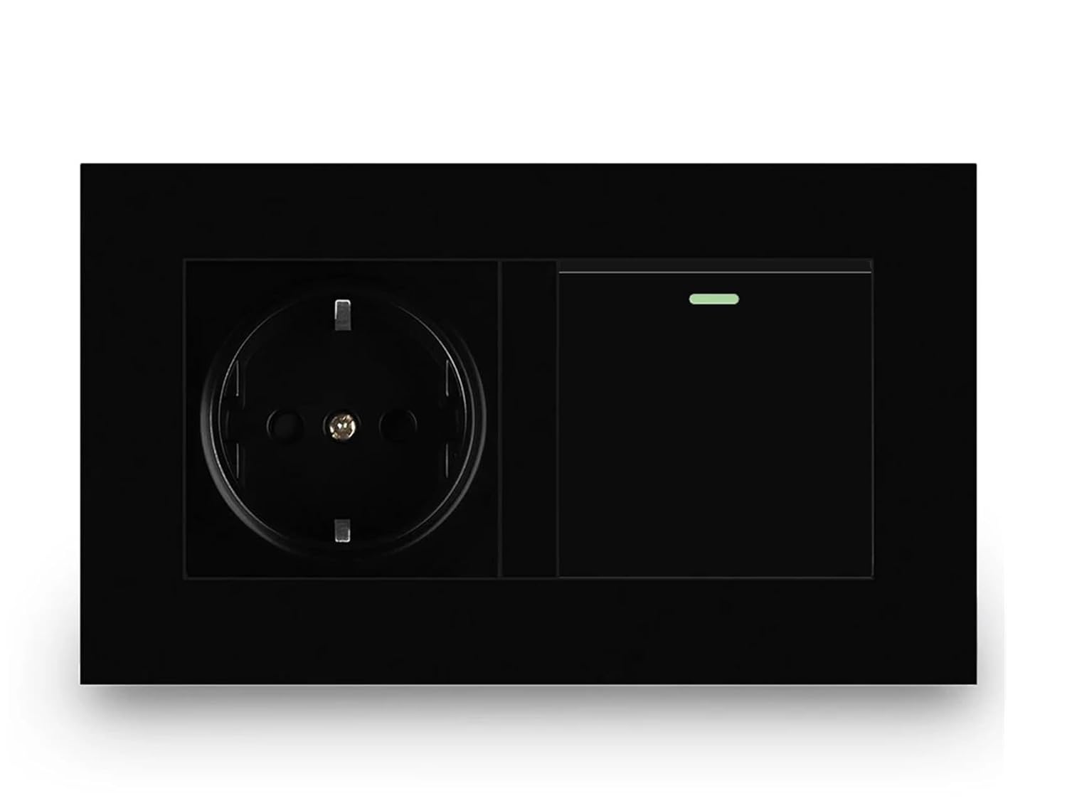 Wall Power Socket, 16A White, AC 110-250V Outlet, 1 Gang 2Way / 1Way, on-Off, Push Button Panel, EU Standard Light Switch(Black)