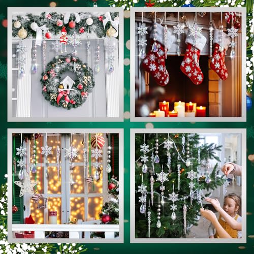 Vercraft SIG-VERCRAFT-19 24 Pcs Crystal Christmas Tree Ornaments Iridescent Acrylic Snowflake Icicle Drop Crystal Hanging Ornaments For Tree Iridescent Hanging Snowflake Pendants thumb #5