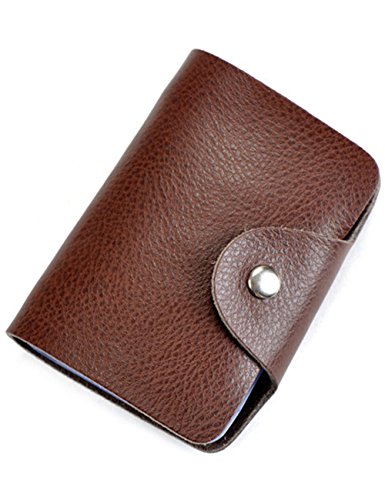 Aladin Unisex Small Leather Credit Card Holder with 26 Plastic Card Slots Coffee