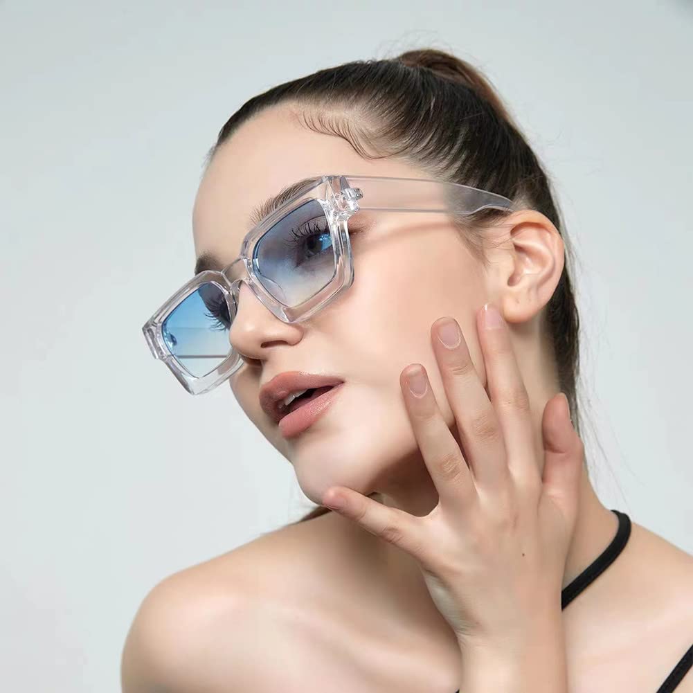 Vintage Rechteckige Sonnenbrille für Damen Herren Chunky Rectangle Sunglasses Retro Brille UV400 Schutz