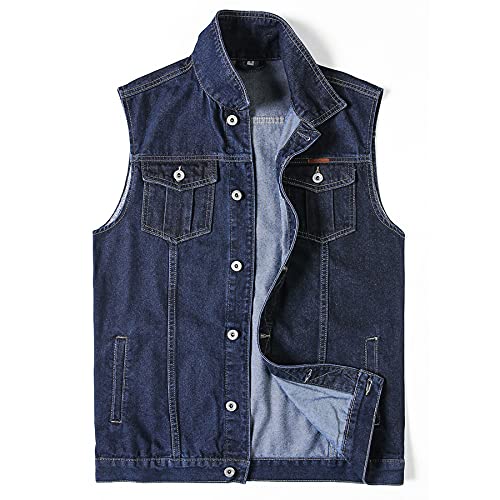Consejos para Comprar Color Azul Mezclilla al mejor precio. 47 PRIJOUHE Chaleco de mezclilla para hombre, chaleco de mezclilla negro, color negro, azul, motociclista, talla grande, sin mangas, Azul oscuro 30, Large