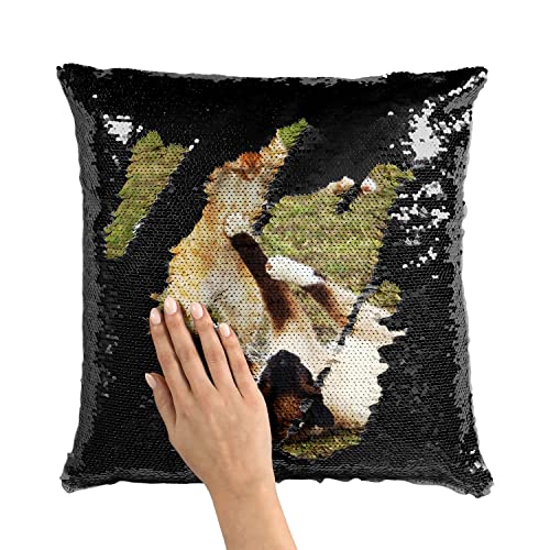 Coussin Sequin Paillettes Noir Chats Mignon Jouent Réversible et Brillant - 3