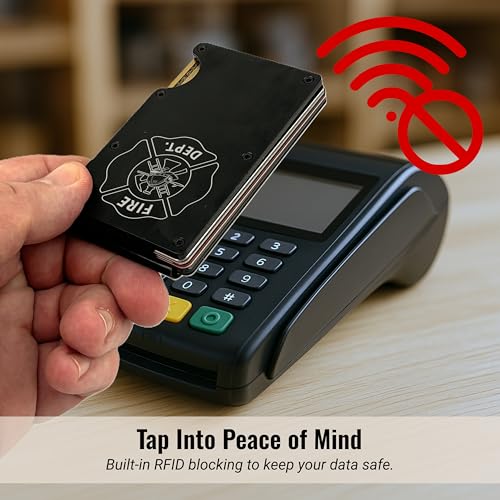 Engraved Metal Slim Wallet for Men RFID Blocking | Fire Department Customized Mens Minimalist Credit Card Holder Wallet with Money Clip | Custom Birthday Gift for Dad, Firefighter Gifts3