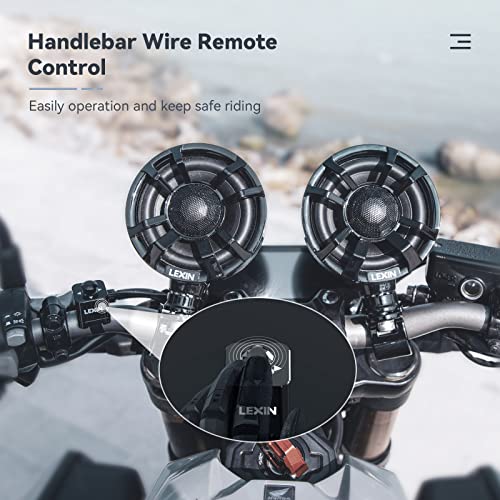 LEXIN S35 Motorcycle Speakers Bluetooth Waterproof, 200W Handlebar Stereo Audio Systems, 3.5" Full Range Speakers, FM Radio, LED Lights, Button Control, Compatible with ATVs/UTVs/12V Vehicles, Black - Thumbnail 4