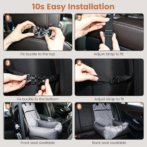 Hundebett Autositzbezug Pet Car Booster Seat 2 in 1 Front Back Protector Pet Lookout Tragbarer Autositzabdeckung Hundetransport Vordersitz mit dickem Zwinger und Sicherheitsgurt (Grau, 2)
