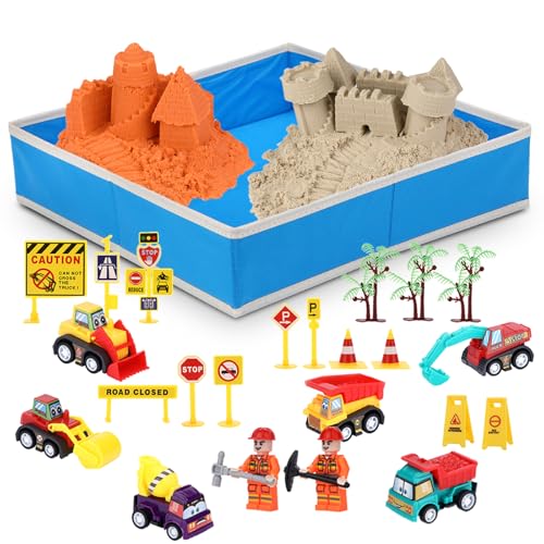 NK Jeu Sable Magique pour Enfants 2 3 4 5 6 Ans - Set de Construction pour Enfants avec 1.36kg Sable 2 couleurs et Bac à Sable de 40x40cm, Jouet Cadeau...