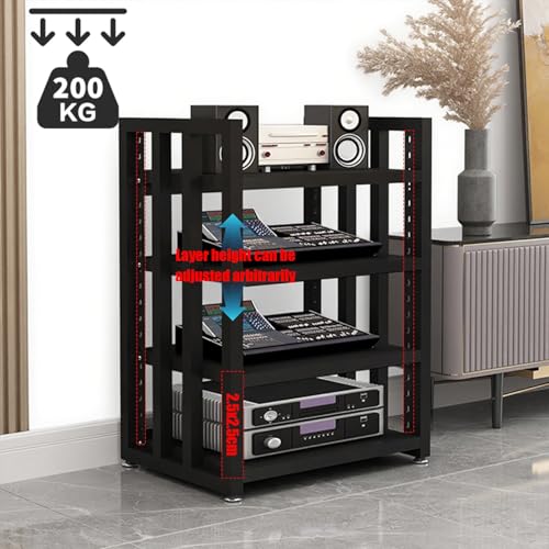 Scaffale a 4 ripiani in metallo, regolabile in MDF, per intrattenimento, sala giochi e registrazione, design moderno in legno bianco, salvaspazio AV Sto Solut