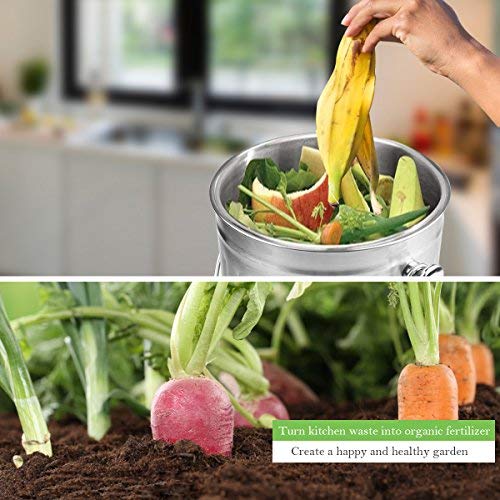 Enloy Compost Bin, Stainless Steel Indoor Compost Bucket For Kitchen Countertop Odorless Compost Pail For Kitchen Food Waste With Carrying Handle 1.3 Gallon Easy To Clean #TOP5