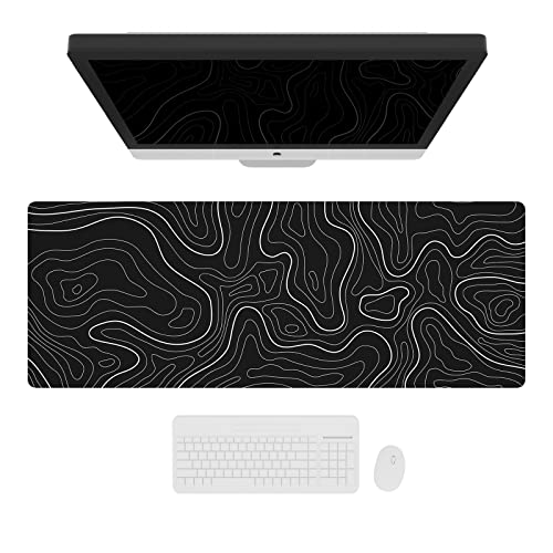 Image of Ovenbird Large Gaming Mouse Pad with Stitched Edges, Topographic Map Topo Mousepad Gaming, Extended XL Large Mousepad with Anti-Slip Base, Cool Mouse Pads for Desk, 31.5 x 11.8 in, Black