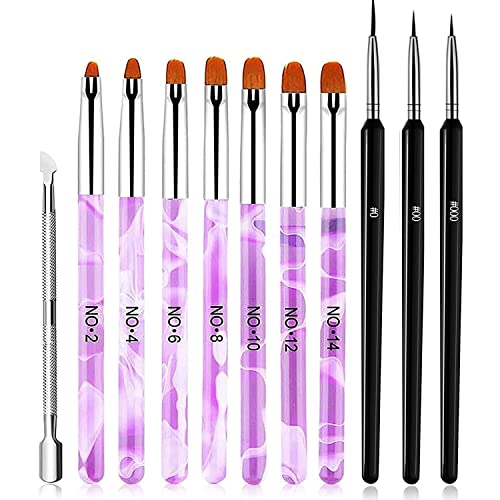 Outil À Stylos et Pinceaux de Nail Art, 7Pcs pinceaux ongles + 3 Pièces Pinceaux en Détail à Ongles, Pinceau Nail Art ongles pour Salon Manucure détails de peinture Cover