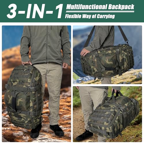 Image of Hannibal Tactical 55L Large Duffle Bag, 3-in-1 Tactical Backpack MOLLE Pack for Sports, Gym, Outdoor, US Woodland