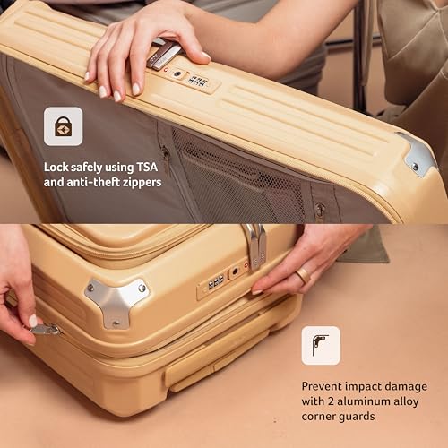 Image of Acer Brisbane Suitcase, 20 inch Cabin, with 360 Degree Spin 8 Wheels, Double TSA Lock, Dual Opening (Top and Mid), Expandable, Recycled Polyseter Material, Gold Coast