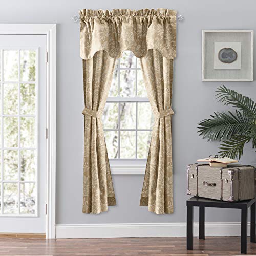 Ellis Curtain Lexington Leaf Curtain Pair With Ties, Tan #TOP2