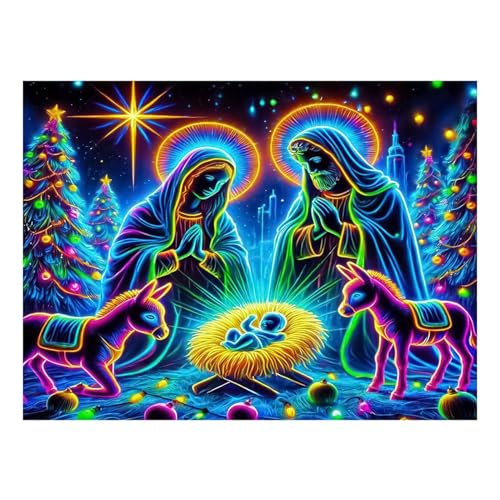 Belén tapiz brillante de Navidad en invierno oscuro para pared de iglesia y hogar