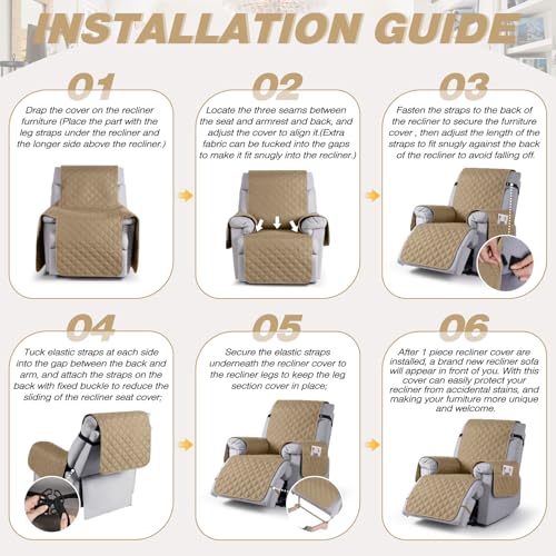 Image of TAOCOCO 100% Waterproof Recliner Covers, Reversible Recliner Sofa Cover for Reclining Chair, Recliner Sofa Covers with Leg Straps, Washable Slipcover for Pets and Kids(1 Seater 22 inch, Camel)