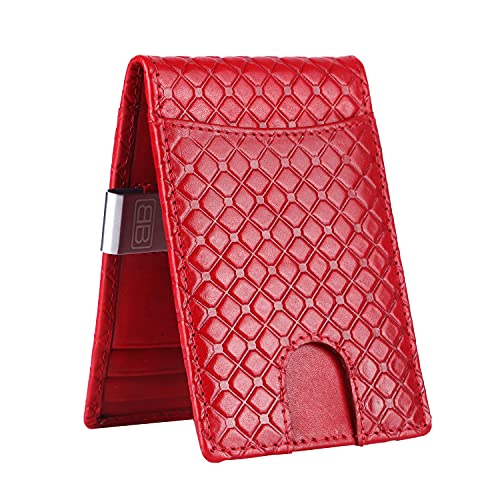 Image of Brooklyn Bridge Genuine Leather Money Clip Wallet for Men Diamond VT Red - Premium Slim RFID Protected Wallet with Cash Clip & Multiple Card Slots, Stylish Front Pocket Design, Gift for Men