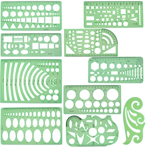 FALESOUL 11 modelos de desenhos geométricos, régua de molde de desenho de plástico, estênceis de desenho reutilizáveis, ferramentas de medição, kit geométrico para escritório, escola