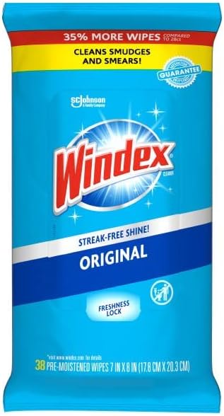 Windex Original Glass Clean Wipes 38 Count (Pack of 6)