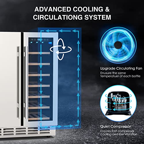 Wine And Beverage Refrigerator, 24 Inch Dual Zone Wine Fridge With Safety Locks, Under Counter Wine Cooler Beer Fridge Built-In Or Freestanding, Holds 20 Bottles And 57 Cans (Glass Door & Foam Door) #TOP2