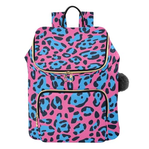 KLL Peach Blue Animal Leopard Print Fur Women Backpack Large Capacity Travel Bag Ladies Shoulder Bag for Yoga Sports Travel