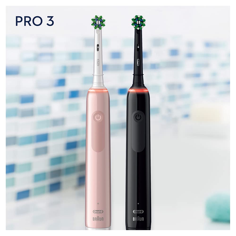 Oral-B PRO 3 3900 Elektrische Zahnbürste/Electric Toothbrush, Doppelpack, mit 3 Putzmodi und visueller 360° Andruckkontrolle für Zahnpflege, Geschenk Mann/Frau, Designed by Braun, schwarz/pink