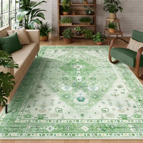 Lahome Felice Oriental Floral Medallion Area Rug, 8x10 Soft Large Rugs for Bedroom Aesthetic Dining Room Rug, Vintage Non Slip Low Pile Living Room Carpet for Family Room Foyer Den Office, B