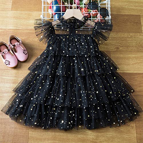 Star Sequin Black Tulle Dress Kids Girls Toddler Princess Dress Flutter Sleeve Party Pageant Dress Prom Gown2