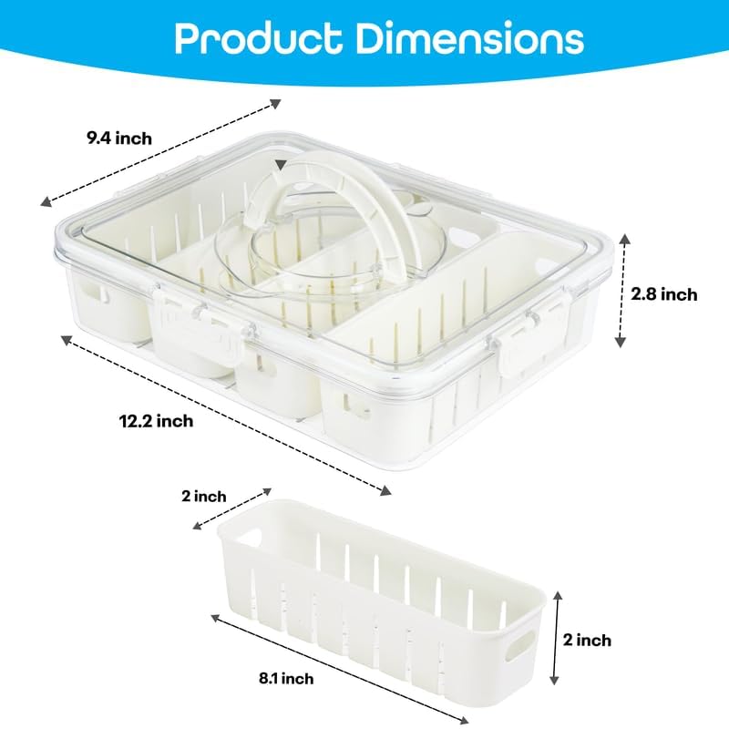 Image of Divided Fridge Storage Boxes With Serving Veggie Tray with Lid and Handle, Fridge Organizer with Removable Compartment, Fridge Storage Containers (4 Compartment-1PCS)
