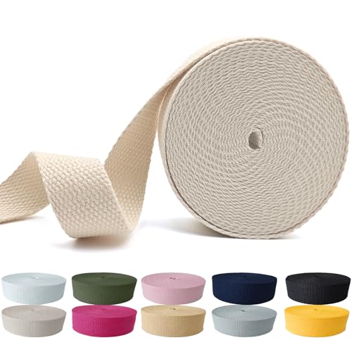 ZEHLDUX Cotton Webbing 1 Inch - 5 Yards Durable Canvas Straps for Sewing & DIY Crafts | Soft Poly Cotton Webbing for Tote Handles, Pet Collars, Cloth Belts & Home Decor (Ivory)