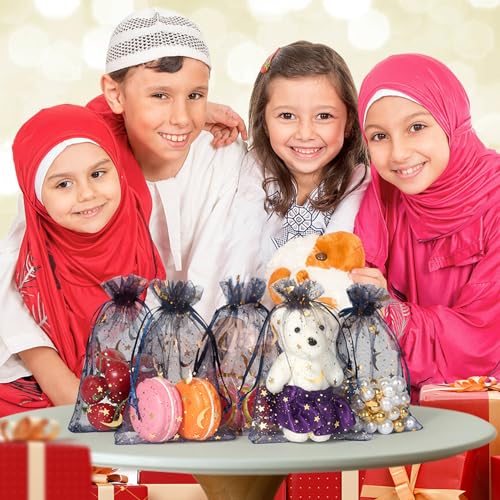 Image of Hopttreely 100 Pieces Moon Star Organza Bags, Mixed Color 4x4.72(10X12CM) Satin Drawstring Organza Pouch Wedding Party Favor Gift Bag Jewelry Watch Bags