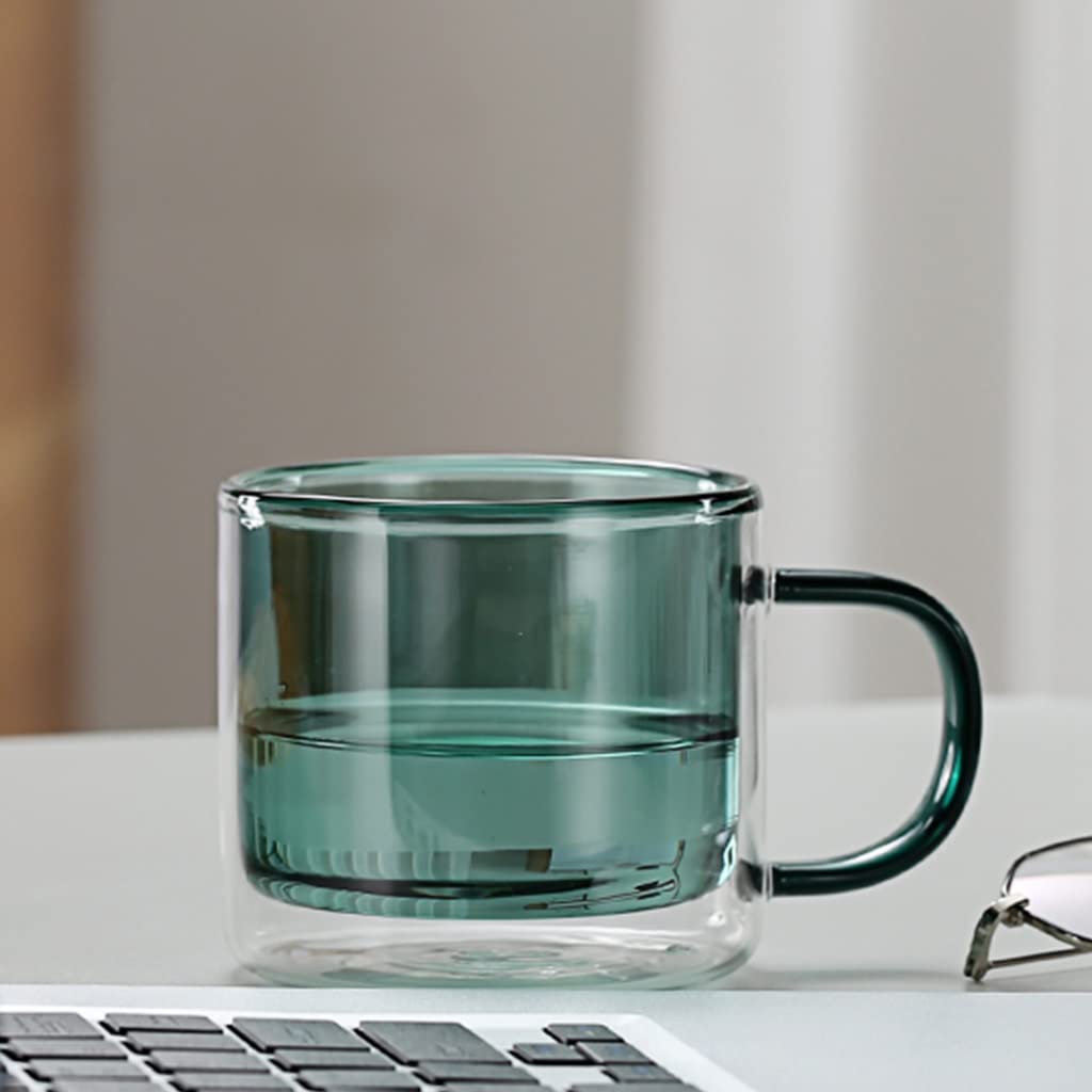 Doppelwandiges Kaffeetassen-Set aus Glas mit Griff, wiederverwendbar, isoliert, farbige Trinkgläser, Weingläser für Geschirr, Trinkgläser, Teetassen, 250 ml, grüne Farboption