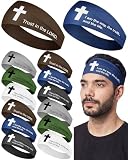 Shihanee 12 Pcs Christian Headbands Bulk for Men Jesus Cross Athletic Sweatband Moisture Wicking for Football Baseball Sport(Multiple Colors,Cross Bible)