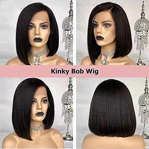 Short Bob Wigs Yaki Straight Lace Front Human Hair Wigs For Women Pre Pluck With Baby Hair 13x4 Lace Front Wig Remy Glueless Lace Wig (150 Density, 14inch)