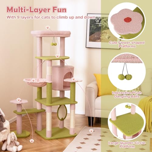 Tangkula árbol para gatos con diseño floral rosa de 58 pulgadas miniatura 3