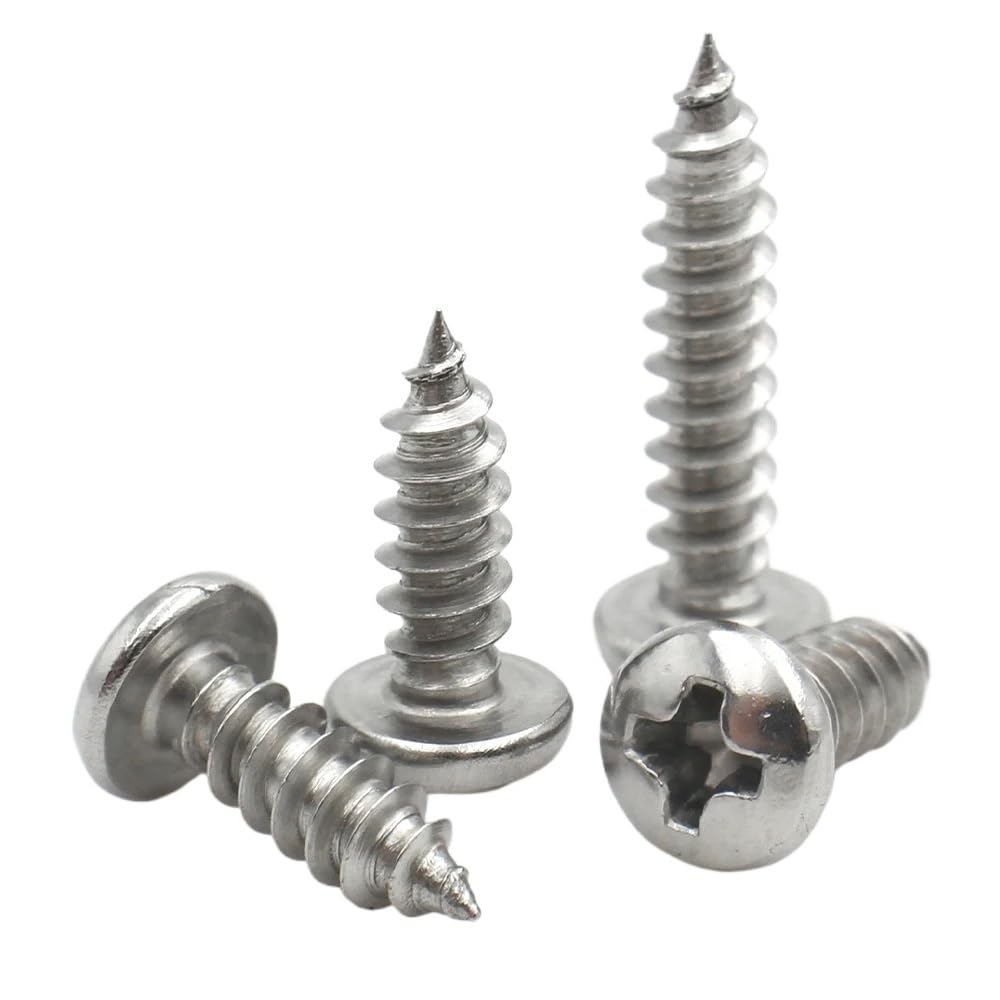BTYQKZVPM Pan Head Self Tapping Screws, 304 Stainless Steel Cross Pan Round Head Self Tapping Screws(6MM,M1.5-200PC)