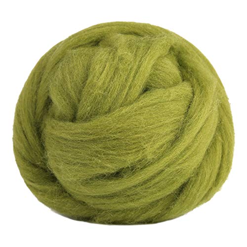 3.53oz Wool Roving Wool Felting Supplies Pure Wools Chunky Yarn Spinning Wool Roving for Needle Felting Wet Felting DIY Hand Spinning (Grass Green)