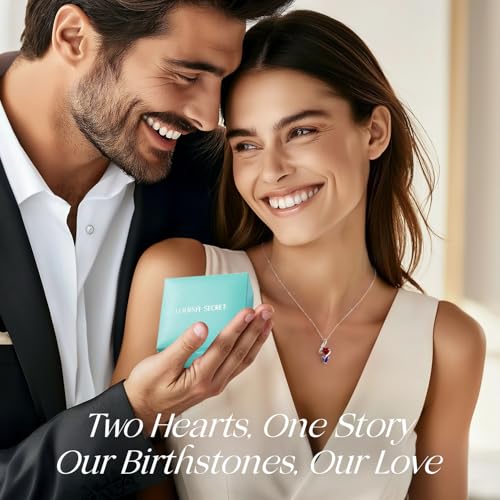 LOUISA SECRET Unique Double Heart Necklace Gifts for Wife Women, 925 Sterling Silver Tiny Birthstone Pendant Jewelry Gift for Her Girlfriend Mom Valentine's Day Anniversary Mother's Day Birthdays & Christmas4