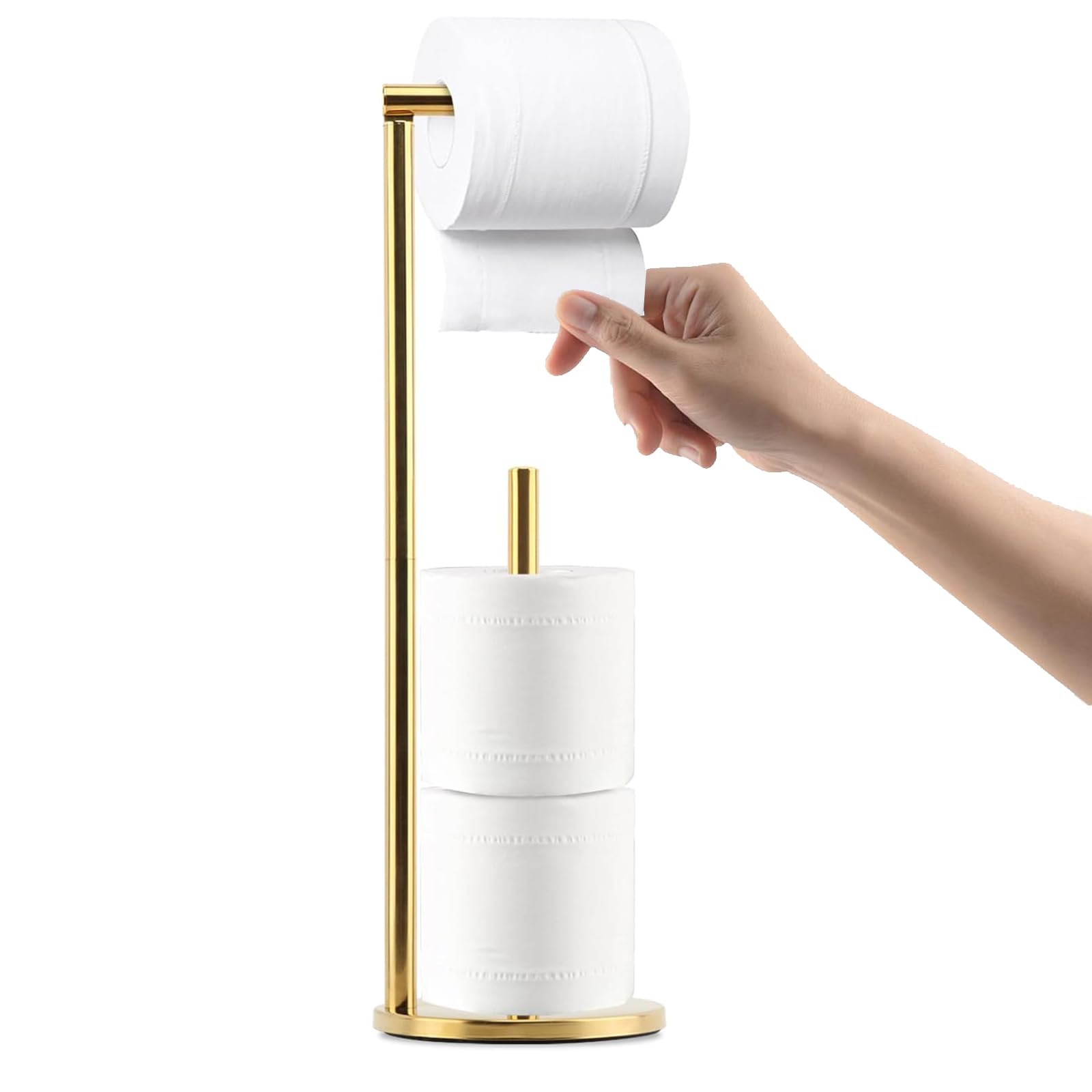 Freestanding Toilet Roll Holders for Bathroom Toilet Roll Storage,Free-standing Stainless Steel Toilet Roll Holder Stand with Drawing Finish, Pedestal Toilet Roll Storage Dispenser (Gold)