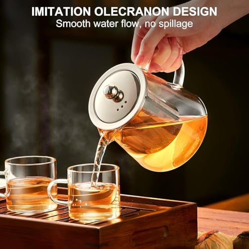 Image of Glass Teapot Stovetop Borosilicate Clear Tea Kettle with Removable 18 /8 Stainless Steel Infuser, Teapot Blooming and Loose Leaf Tea Maker Tea Brewer for Camping, Travel (750ML)