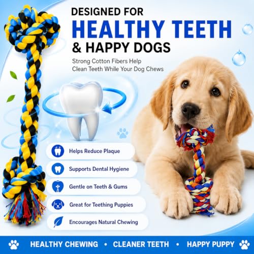 Image of Dog Rope Toys for Large /Medium Aggressive Chewers Tough Rope Chew Toy with Easy Hold Handle, Indestructible Natural Cotton Tug Rope (12-Piece Rope)