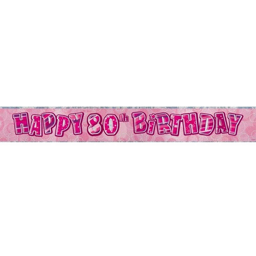 Unique Party 92068 - 9ft Foil Glitz Pink Happy 80th Birthday Banner