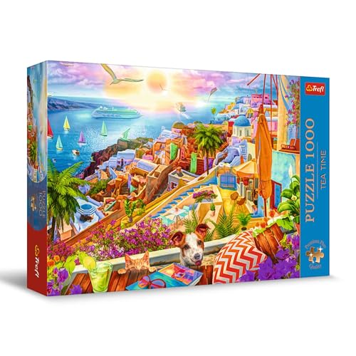 Trefl Premium Plus Quality - Puzzle Tea Time : Visite à Santorin - 1000 pièces, Série d'Images Nostalgiques Peintes, Pièces Parfaitement Assorties, pour Adultes et Enfants à partir de 12 Ans