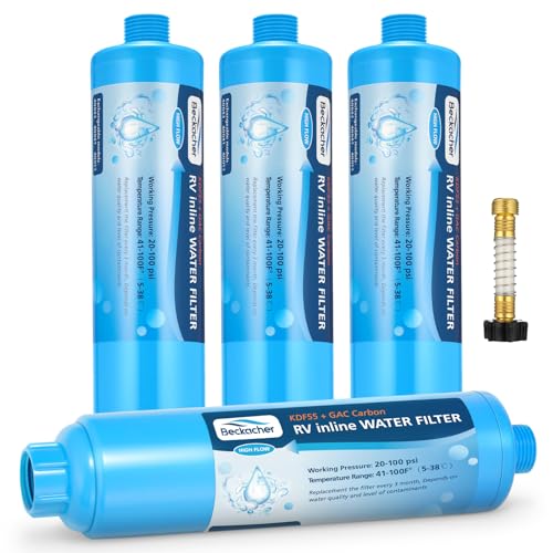 Image of 4-pack RV Water Filter, Advanced RV Inline Water Filter with Flexible Hose Protector, KDF&GAC Reduces Bad Taste, Odors, Chlorine, and Sediment, Camping Essentials for Fresh Drinking Water