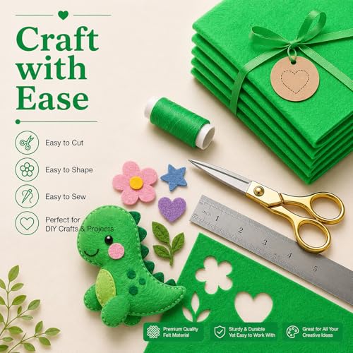 Image of Kelly Green Large Felt Fabric 36 inch x 36 inch (1 Square Yard), 1mm Stiff Felt Sheet, Nonwoven Fabric for Crafts, DIY Projects, Art, Sewing, Lining & Decorations